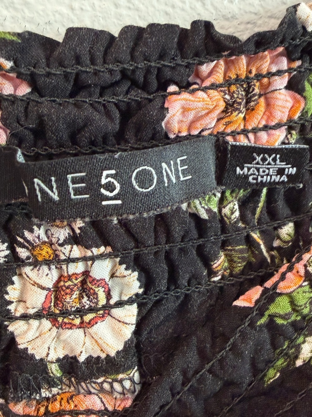 one 5 one Black Wide-Leg Floral Pull-On Pants with Pink & Mustard Blooms - Picture 7 of 8